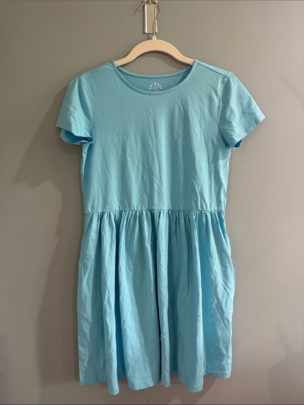 Primary Light Blue Short Sleeve Gathered Waist Dress